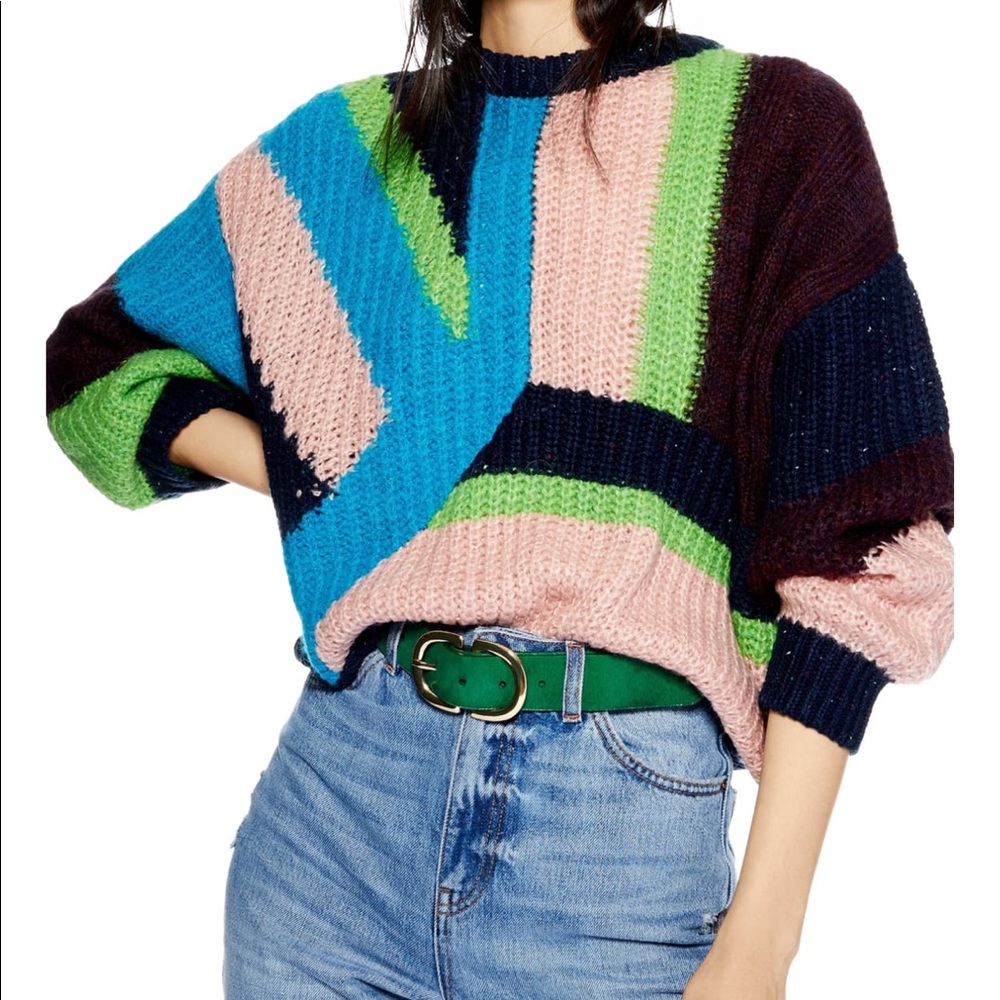 Topshop Cropped Colorblock Sweater